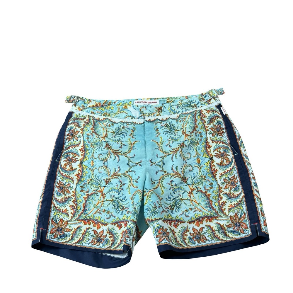 Orlebar Brown Bulldog Blue Orange Baroque Side Tab Mesh Lined Swimtrunk Size 30